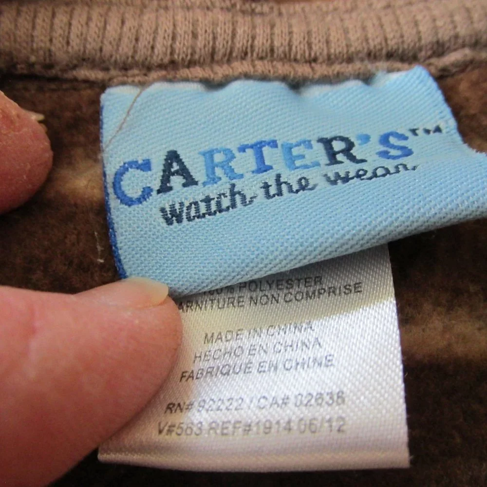 Carters 2 Pc Hooded‎ Vest Pants Outfit Infant Boys 6-9M Tan Brown Striped Bear